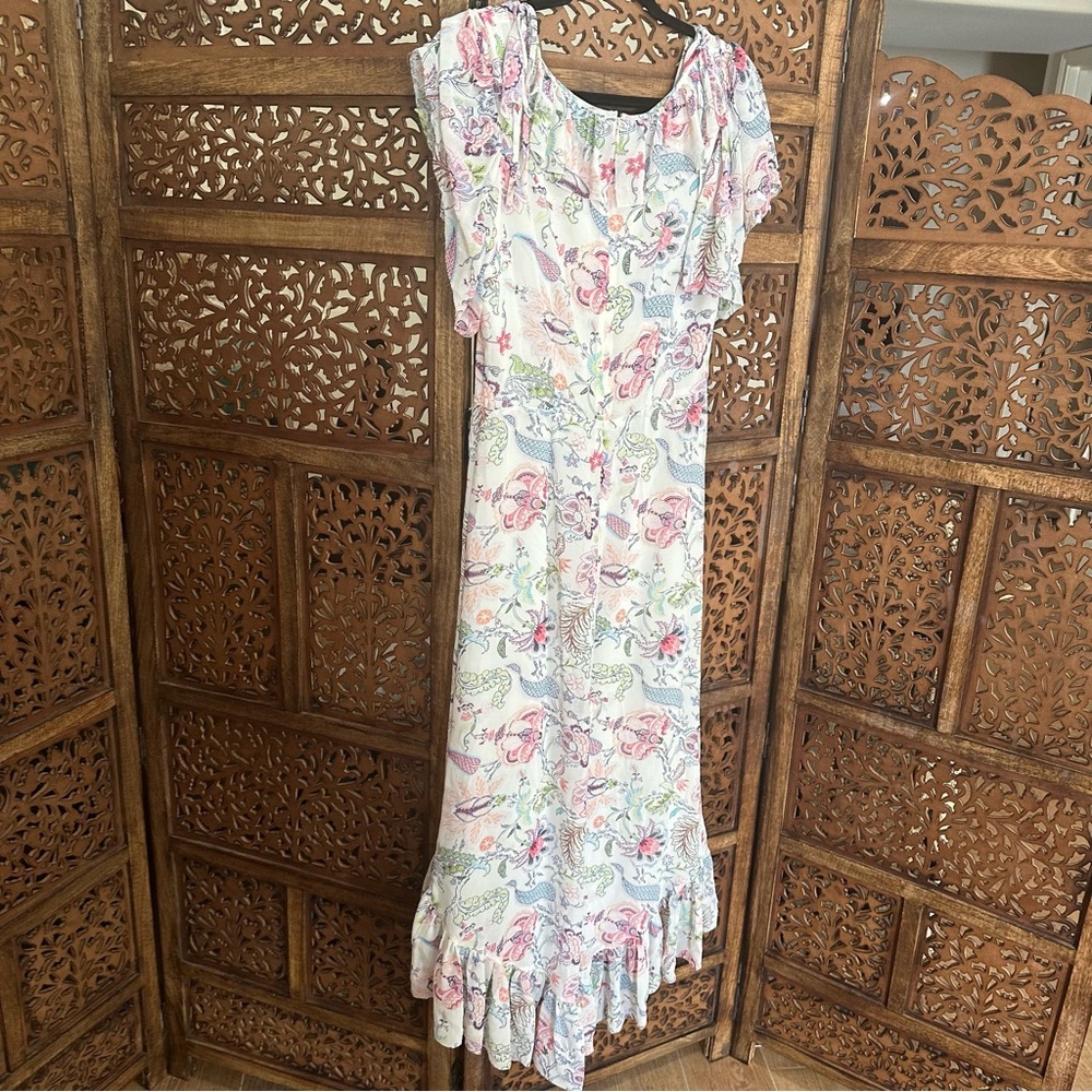 NWT‎ Cinq à Sept Sheilla Floral Ruffle Midi-Dress In Celeste Size 6 reg $465 - Picture 7 of 7